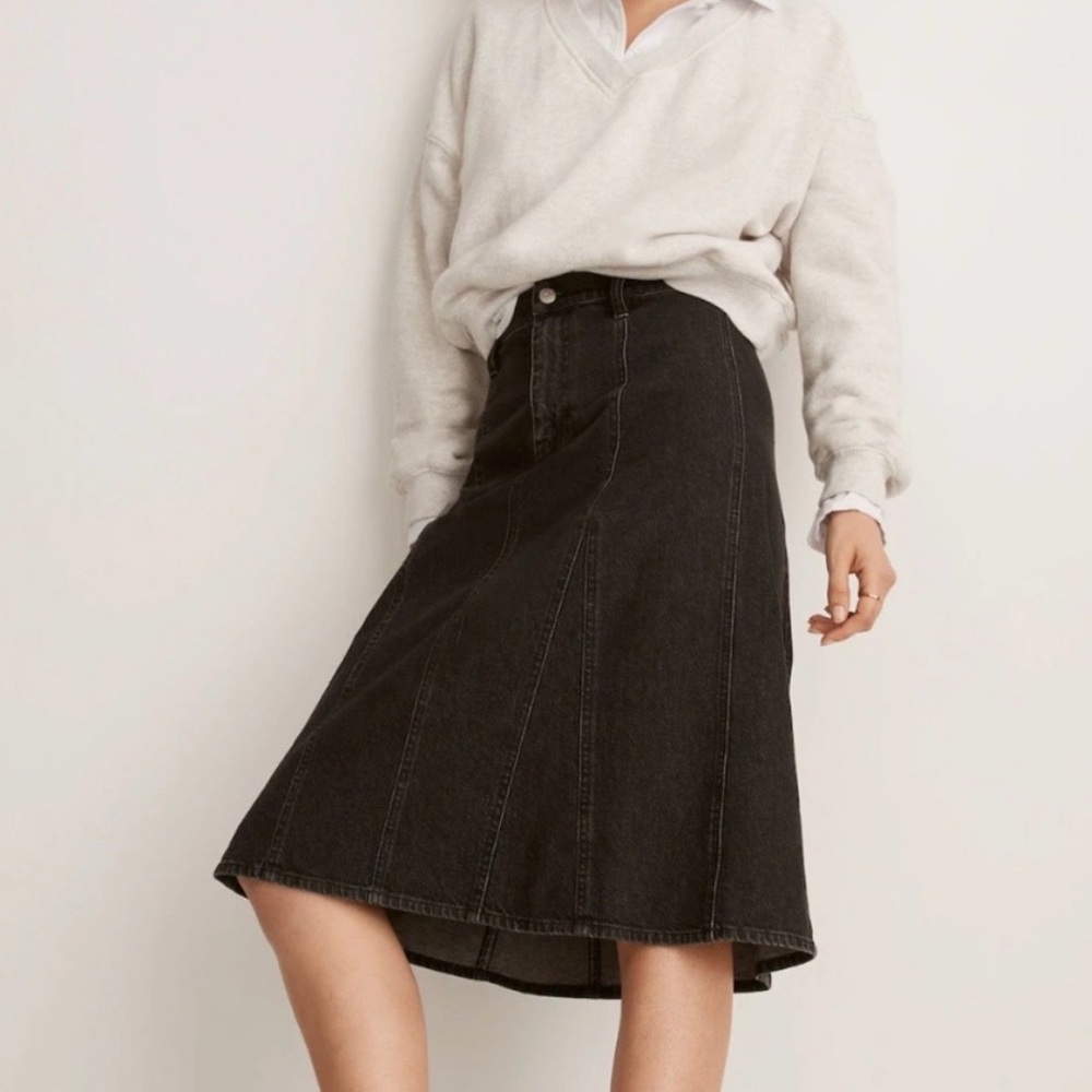 Madewell Black Denim A-Line Midi Skirt